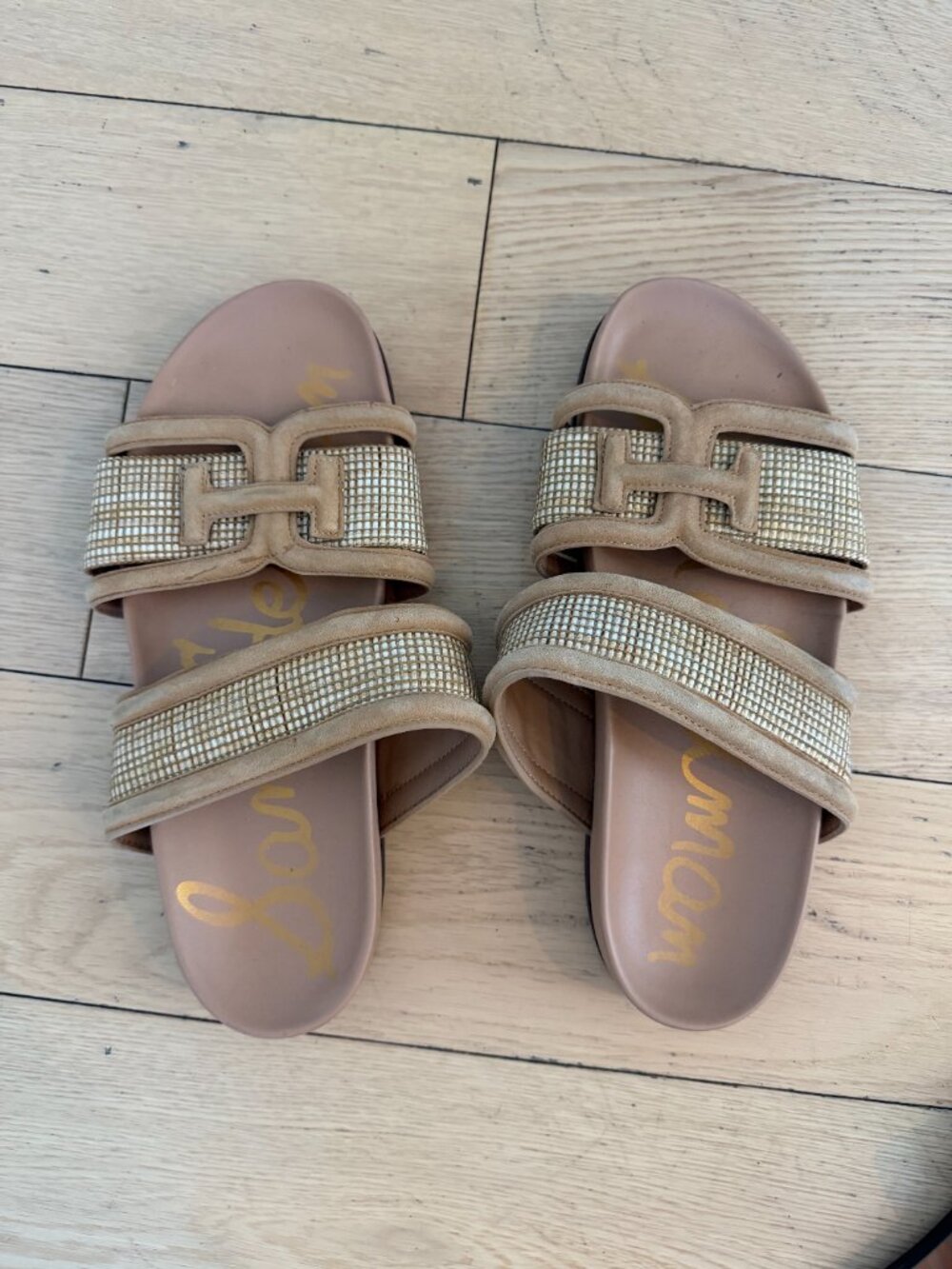Sam Edelman Raffia Double Strap Slide Sandals Tan Size 9 - Picture 4 of 4